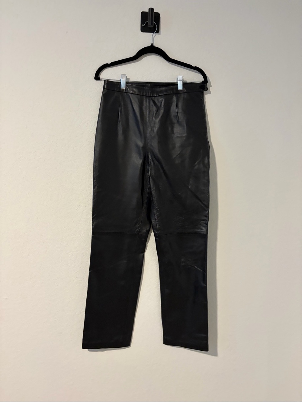 Vintage Clio Genuine Leather High Rise Straight Leg Pants Black Size 8